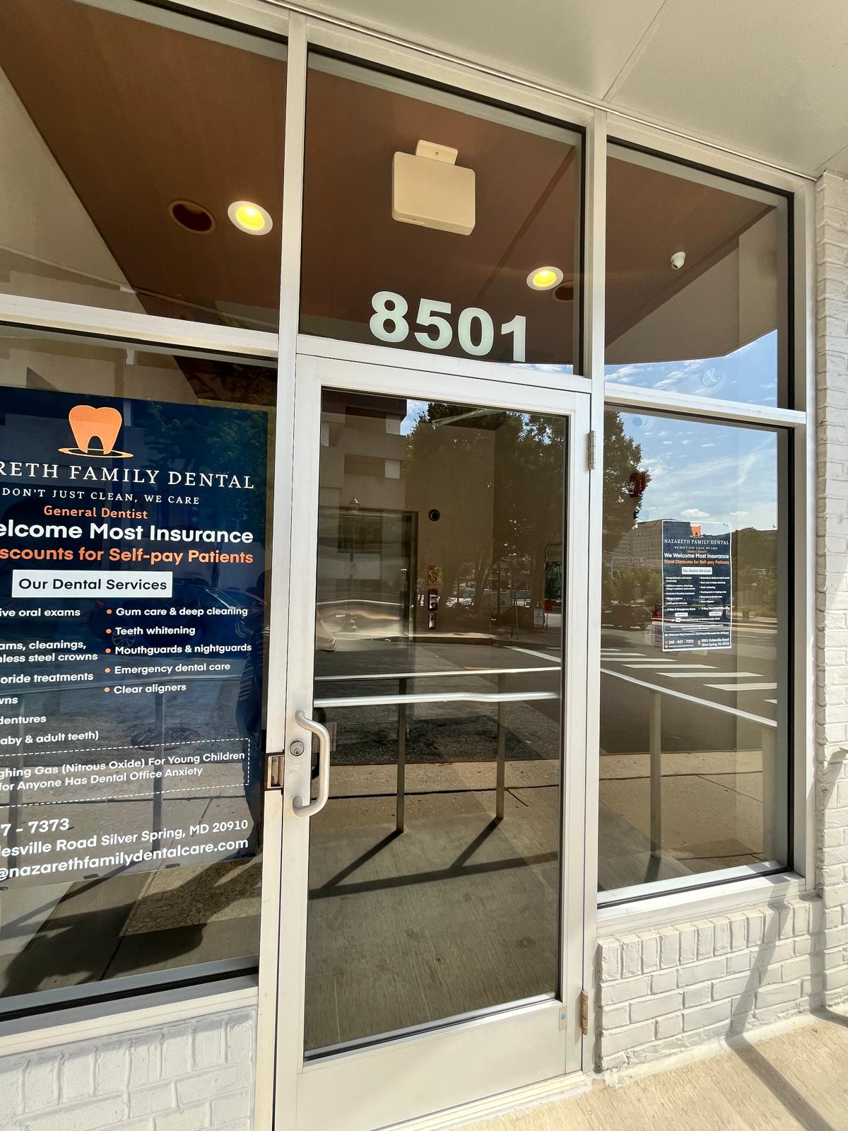 Glass entrance to the dental office